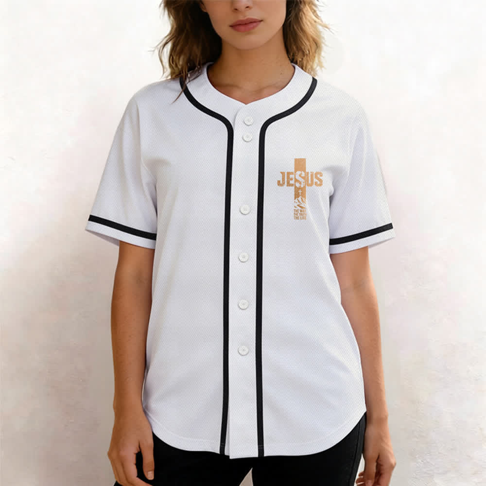 Christianartworkshop Baseballtrikot mit Jesus-Kreuz-Motiv, Used-Look, Mesh-Einsatz und Knopfleiste - image 4