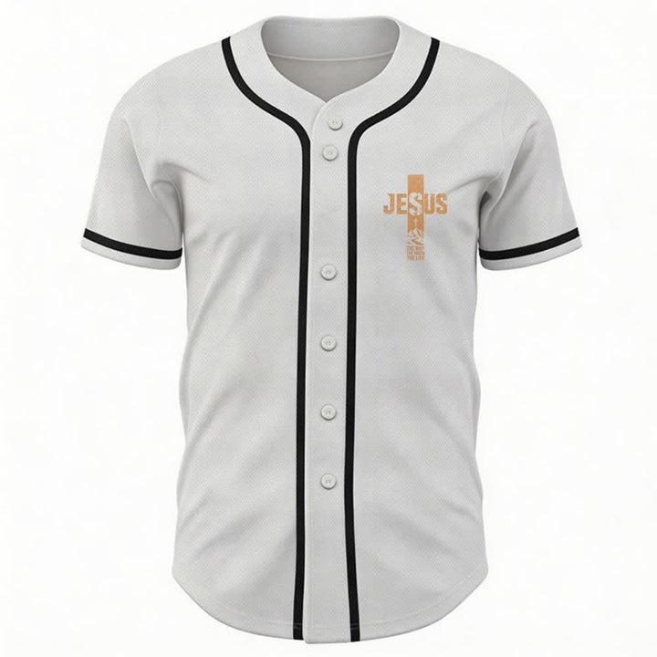 Christianartworkshop Baseballtrikot mit Jesus-Kreuz-Motiv, Used-Look, Mesh-Einsatz und Knopfleiste - image 2