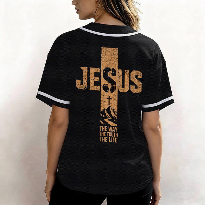 Christianartworkshop Baseballtrikot mit Jesus-Kreuz-Motiv, Used-Look, Mesh-Einsatz und Knopfleiste - image 10