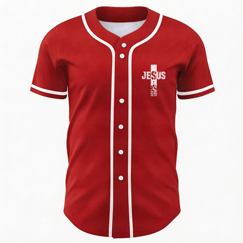 Christianartworkshop Baseballtrikot mit Jesus-Kreuz-Motiv, Used-Look, Mesh-Einsatz und Knopfleiste - image 16