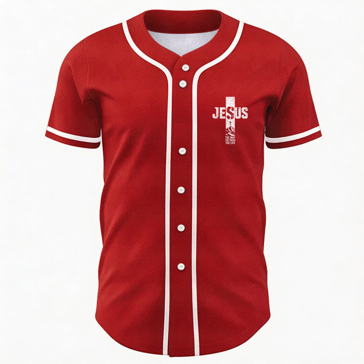 Christianartworkshop Baseballtrikot mit Jesus-Kreuz-Motiv, Used-Look, Mesh-Einsatz und Knopfleiste - image 16