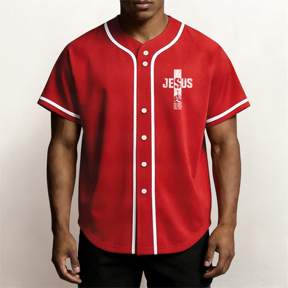 Christianartworkshop Baseballtrikot mit Jesus-Kreuz-Motiv, Used-Look, Mesh-Einsatz und Knopfleiste - image 20