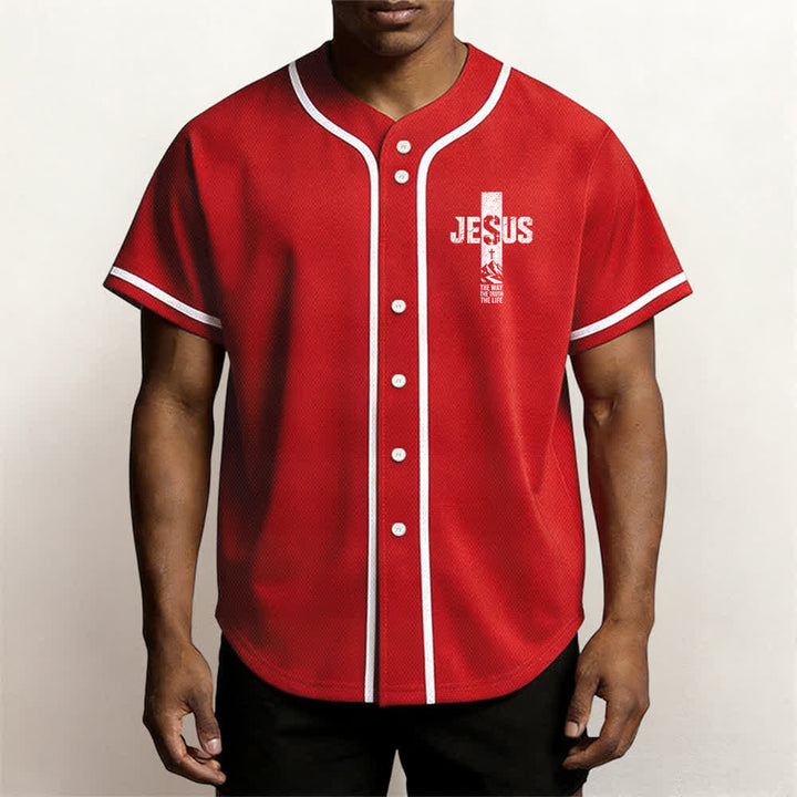 Christianartworkshop Baseballtrikot mit Jesus-Kreuz-Motiv, Used-Look, Mesh-Einsatz und Knopfleiste - image 20