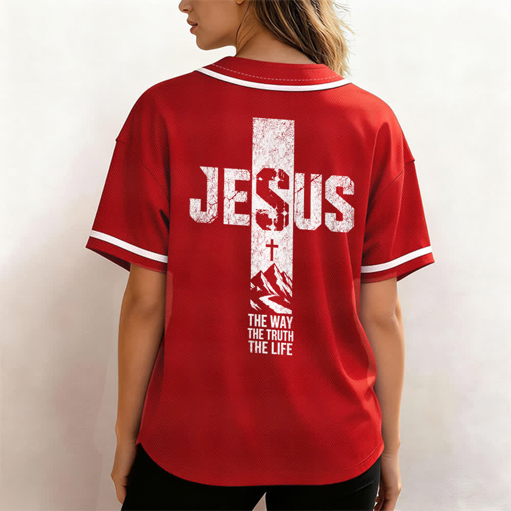 Christianartworkshop Baseballtrikot mit Jesus-Kreuz-Motiv, Used-Look, Mesh-Einsatz und Knopfleiste - image 17