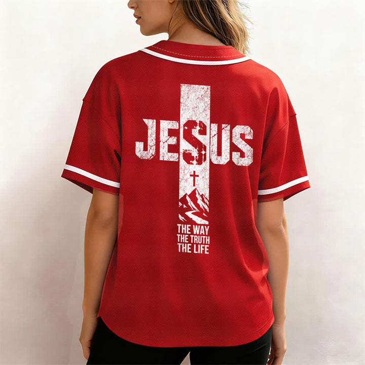 Christianartworkshop Baseballtrikot mit Jesus-Kreuz-Motiv, Used-Look, Mesh-Einsatz und Knopfleiste - image 17