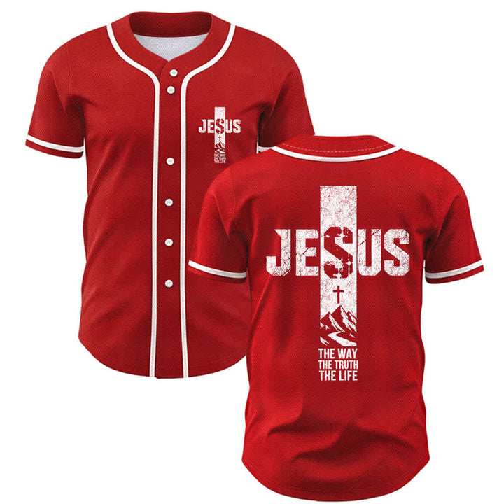Christianartworkshop Baseballtrikot mit Jesus-Kreuz-Motiv, Used-Look, Mesh-Einsatz und Knopfleiste - Rot - 5XL - image 14