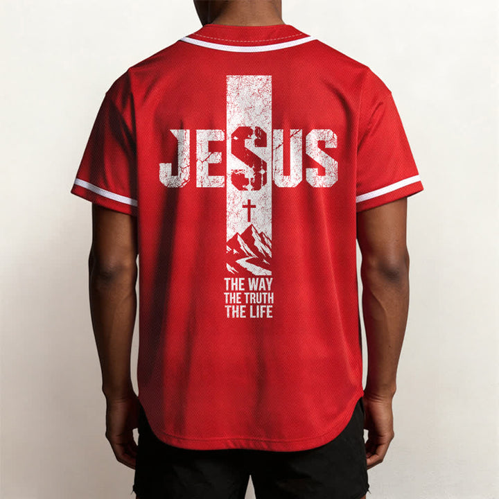 Christianartworkshop Baseballtrikot mit Jesus-Kreuz-Motiv, Used-Look, Mesh-Einsatz und Knopfleiste - image 19