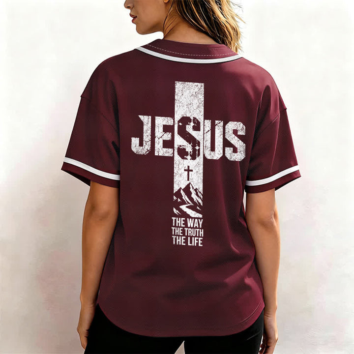 Christianartworkshop Baseballtrikot mit Jesus-Kreuz-Motiv, Used-Look, Mesh-Einsatz und Knopfleiste - image 24