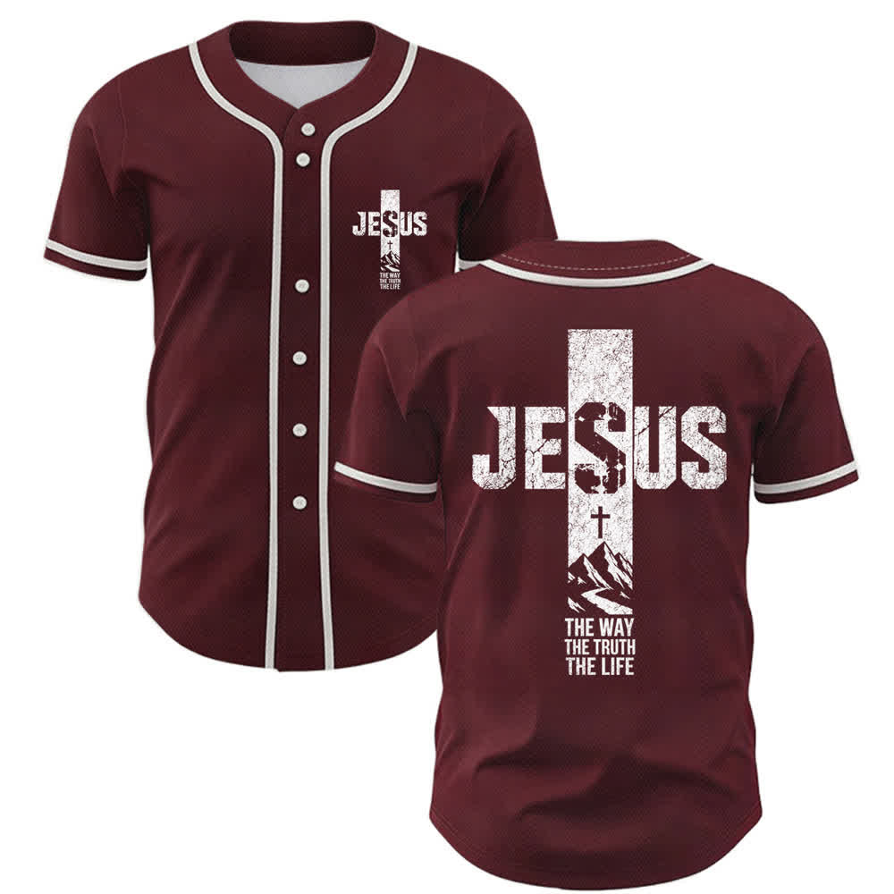 Christianartworkshop Baseballtrikot mit Jesus-Kreuz-Motiv, Used-Look, Mesh-Einsatz und Knopfleiste - Wein - 5XL - image 21