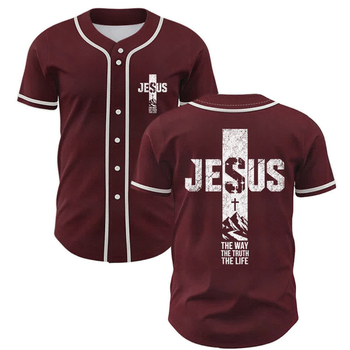 Christianartworkshop Baseballtrikot mit Jesus-Kreuz-Motiv, Used-Look, Mesh-Einsatz und Knopfleiste - Wein - 5XL - image 21
