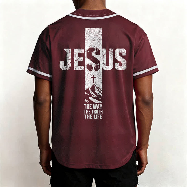 Christianartworkshop Baseballtrikot mit Jesus-Kreuz-Motiv, Used-Look, Mesh-Einsatz und Knopfleiste - image 26