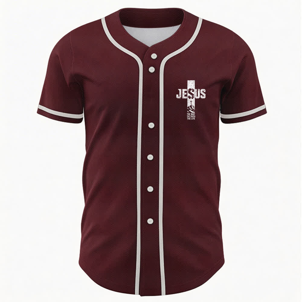 Christianartworkshop Baseballtrikot mit Jesus-Kreuz-Motiv, Used-Look, Mesh-Einsatz und Knopfleiste - image 23