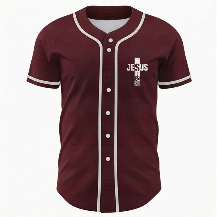Christianartworkshop Baseballtrikot mit Jesus-Kreuz-Motiv, Used-Look, Mesh-Einsatz und Knopfleiste - image 23