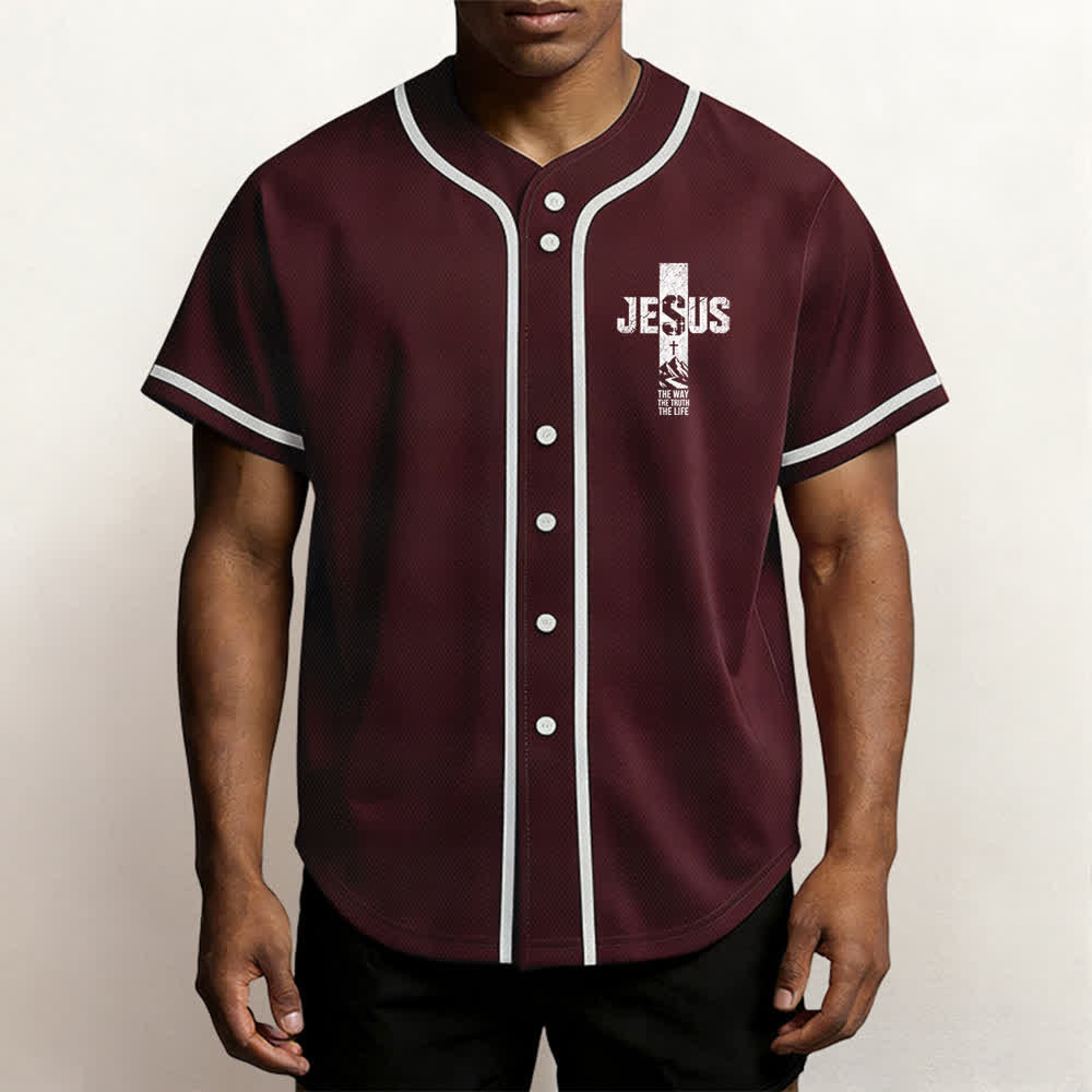 Christianartworkshop Baseballtrikot mit Jesus-Kreuz-Motiv, Used-Look, Mesh-Einsatz und Knopfleiste - image 27