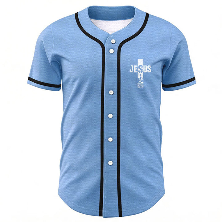 Christianartworkshop Baseballtrikot mit Jesus-Kreuz-Motiv, Used-Look, Mesh-Einsatz und Knopfleiste - image 29