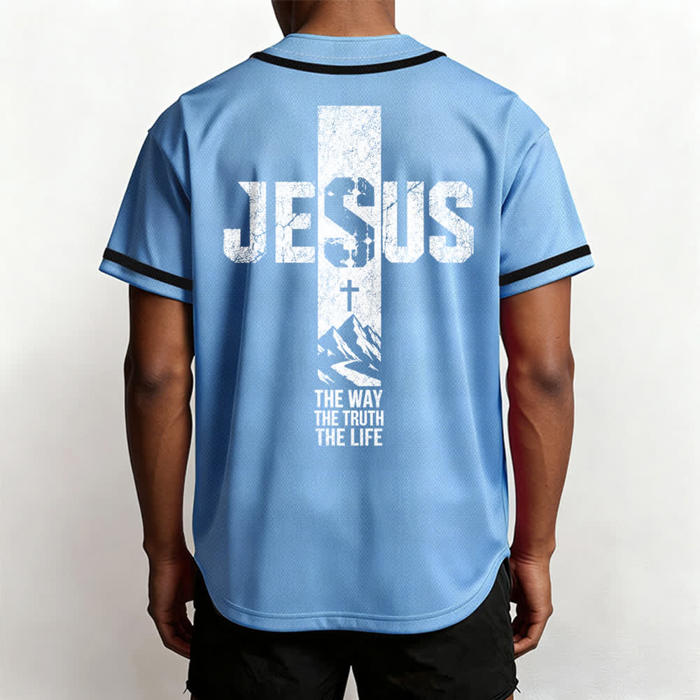 Christianartworkshop Baseballtrikot mit Jesus-Kreuz-Motiv, Used-Look, Mesh-Einsatz und Knopfleiste - image 34