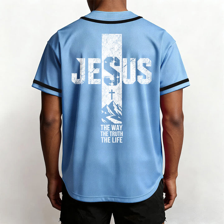 Christianartworkshop Baseballtrikot mit Jesus-Kreuz-Motiv, Used-Look, Mesh-Einsatz und Knopfleiste - image 34