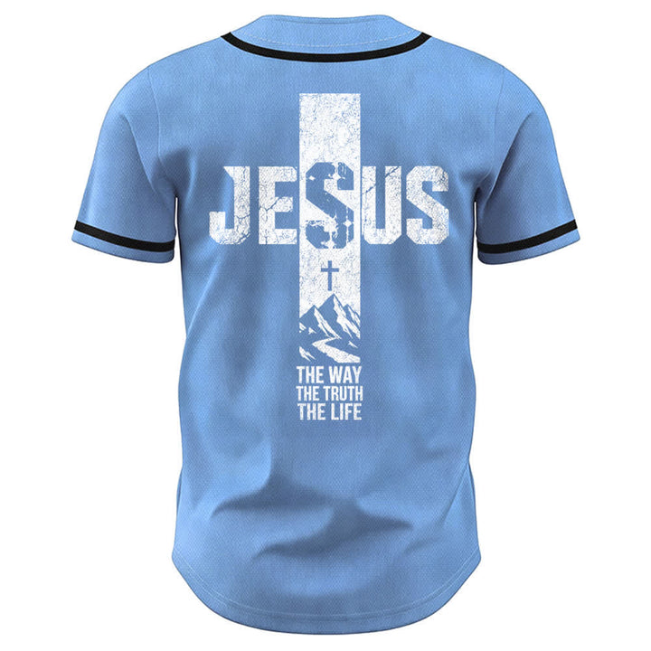 Christianartworkshop Baseballtrikot mit Jesus-Kreuz-Motiv, Used-Look, Mesh-Einsatz und Knopfleiste - image 30