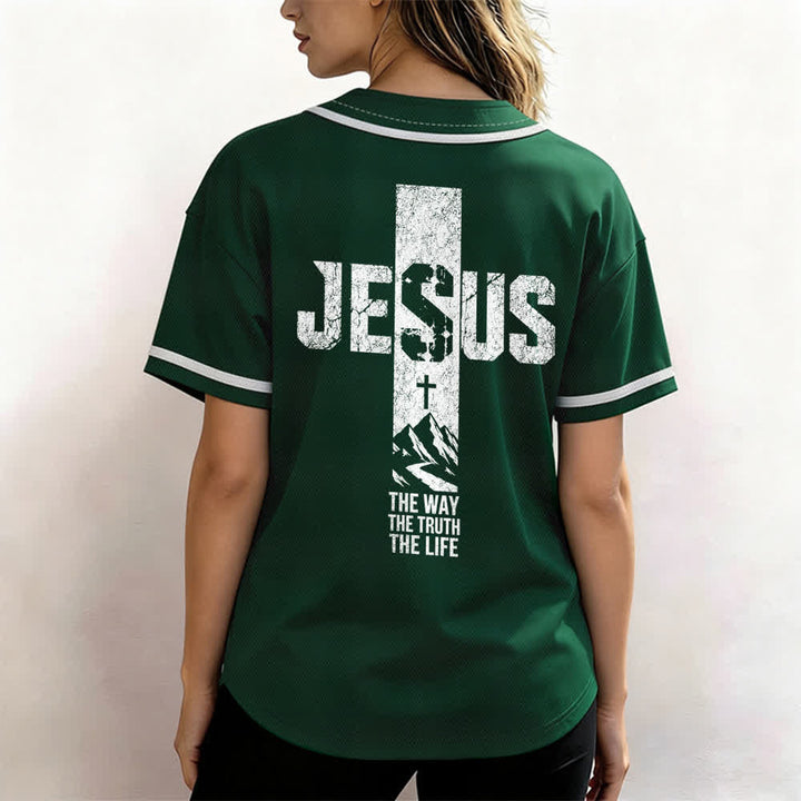 Christianartworkshop Baseballtrikot mit Jesus-Kreuz-Motiv, Used-Look, Mesh-Einsatz und Knopfleiste - image 38