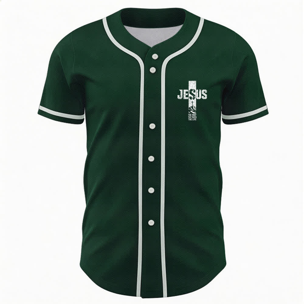 Christianartworkshop Baseballtrikot mit Jesus-Kreuz-Motiv und Knopfleiste im Used-Look - image 37
