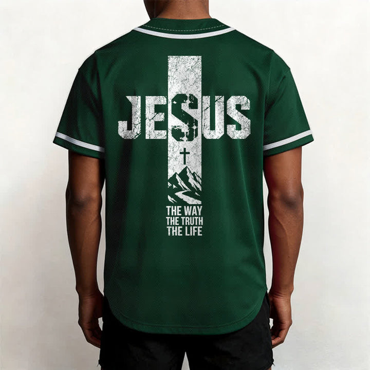 Christianartworkshop Baseballtrikot mit Jesus-Kreuz-Motiv, Used-Look, Mesh-Einsatz und Knopfleiste - image 40
