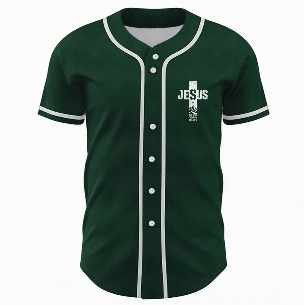 Christianartworkshop Baseballtrikot mit Jesus-Kreuz-Motiv, Used-Look, Mesh-Einsatz und Knopfleiste - image 37