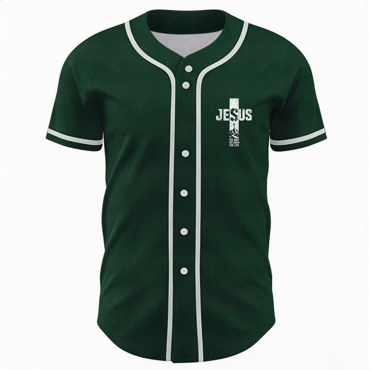 Christianartworkshop Baseballtrikot mit Jesus-Kreuz-Motiv, Used-Look, Mesh-Einsatz und Knopfleiste - image 37