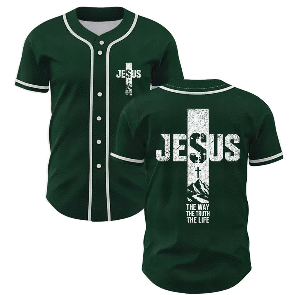 Christianartworkshop Baseballtrikot mit Jesus-Kreuz-Motiv, Used-Look, Mesh-Einsatz und Knopfleiste - Grün - 5XL - image 35