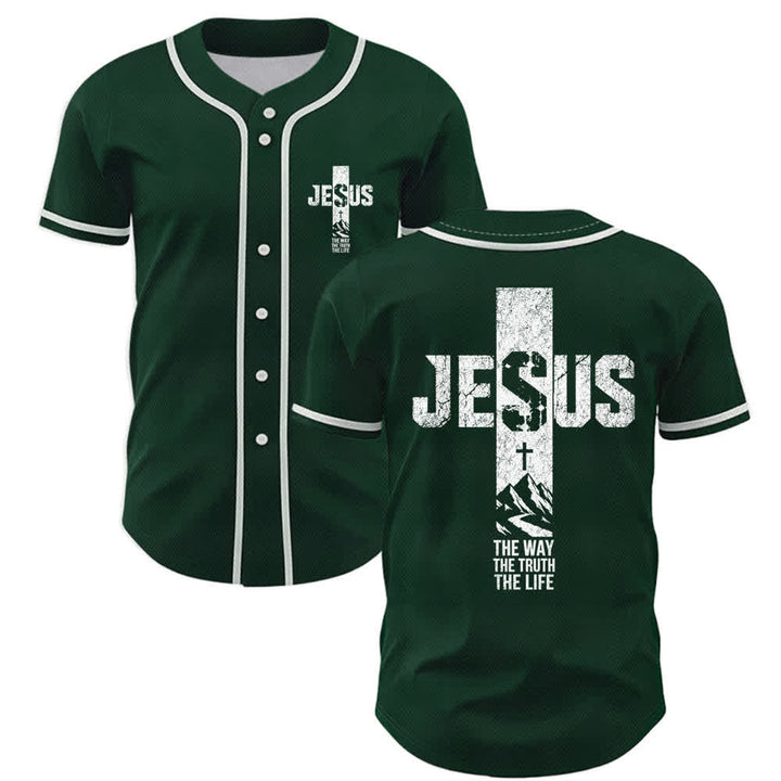 Christianartworkshop Baseballtrikot mit Jesus-Kreuz-Motiv, Used-Look, Mesh-Einsatz und Knopfleiste - Grün - 5XL - image 35