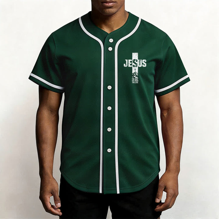 Christianartworkshop Baseballtrikot mit Jesus-Kreuz-Motiv, Used-Look, Mesh-Einsatz und Knopfleiste - image 41