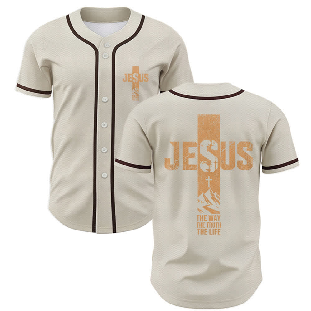 Christianartworkshop Baseballtrikot mit Jesus-Kreuz-Motiv, Used-Look, Mesh-Einsatz und Knopfleiste - Beige - 5XL - image 42