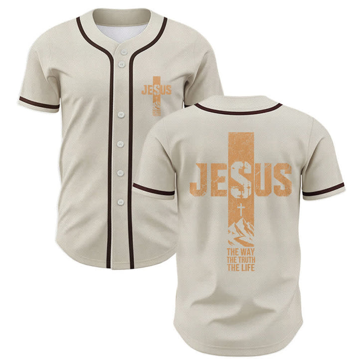 Christianartworkshop Baseballtrikot mit Jesus-Kreuz-Motiv, Used-Look, Mesh-Einsatz und Knopfleiste - Beige - 5XL - image 42