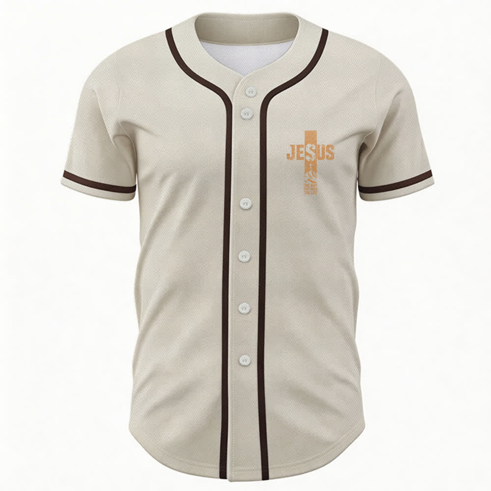Christianartworkshop Baseballtrikot mit Jesus-Kreuz-Motiv, Used-Look, Mesh-Einsatz und Knopfleiste - image 44