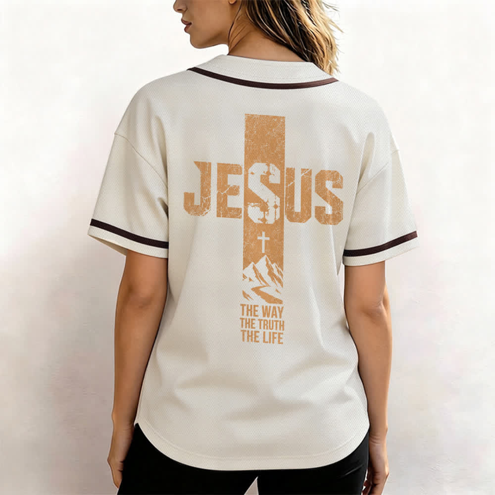 Christianartworkshop Baseballtrikot mit Jesus-Kreuz-Motiv, Used-Look, Mesh-Einsatz und Knopfleiste - image 45