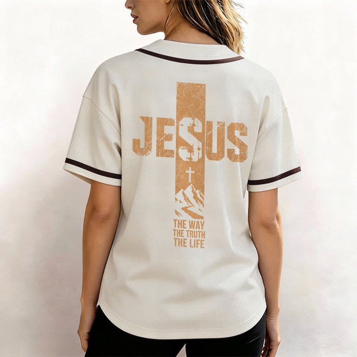 Christianartworkshop Baseballtrikot mit Jesus-Kreuz-Motiv, Used-Look, Mesh-Einsatz und Knopfleiste - image 45