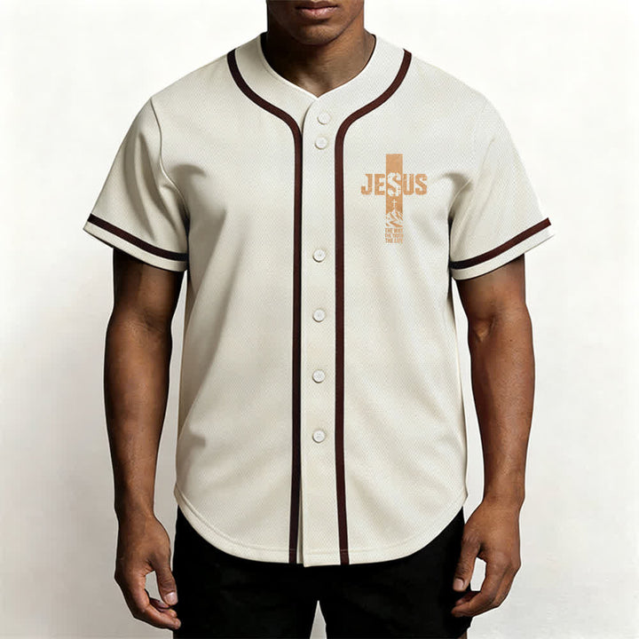Christianartworkshop Baseballtrikot mit Jesus-Kreuz-Motiv, Used-Look, Mesh-Einsatz und Knopfleiste - image 48