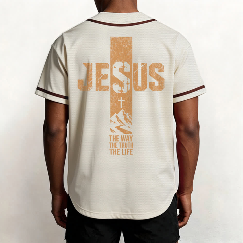 Christianartworkshop Baseballtrikot mit Jesus-Kreuz-Motiv, Used-Look, Mesh-Einsatz und Knopfleiste - image 47