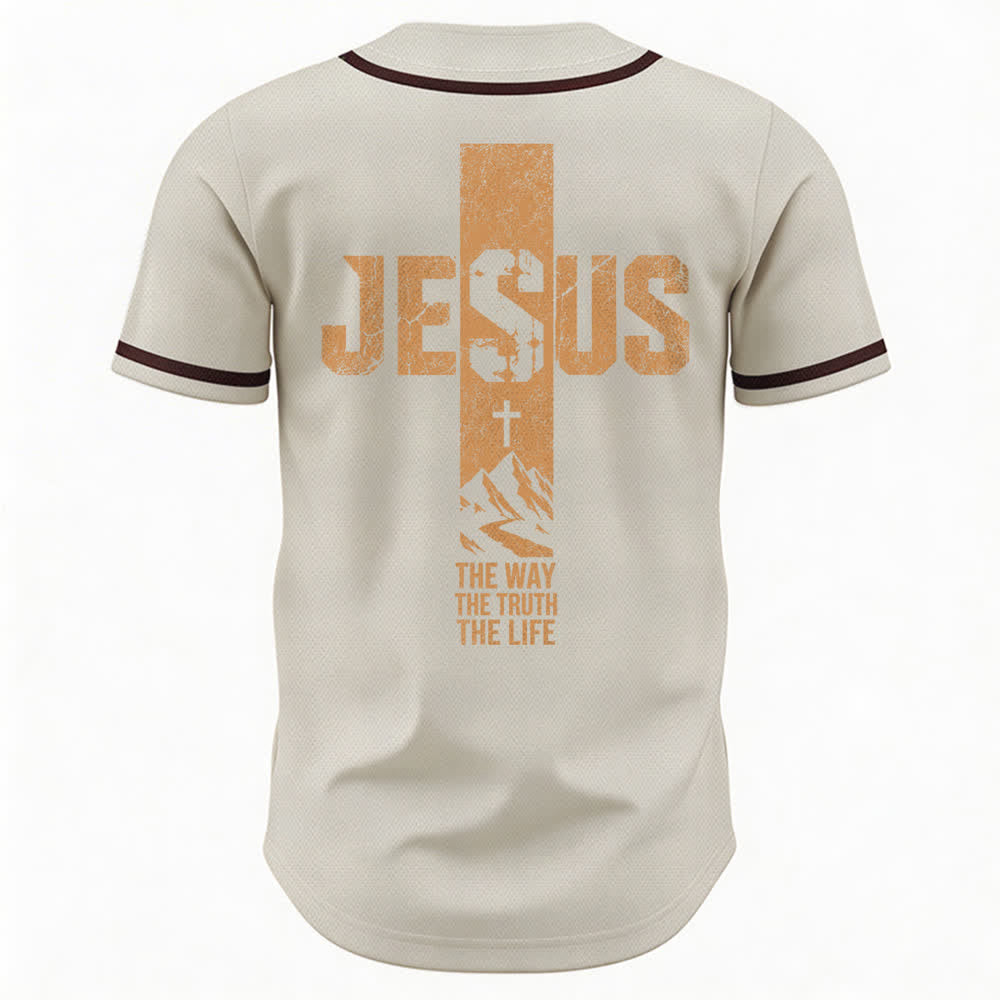 Christianartworkshop Baseballtrikot mit Jesus-Kreuz-Motiv, Used-Look, Mesh-Einsatz und Knopfleiste - image 43