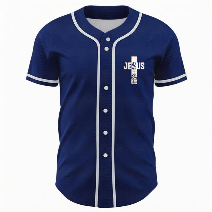 Christianartworkshop Baseballtrikot mit Jesus-Kreuz-Motiv, Used-Look, Mesh-Einsatz und Knopfleiste - image 51