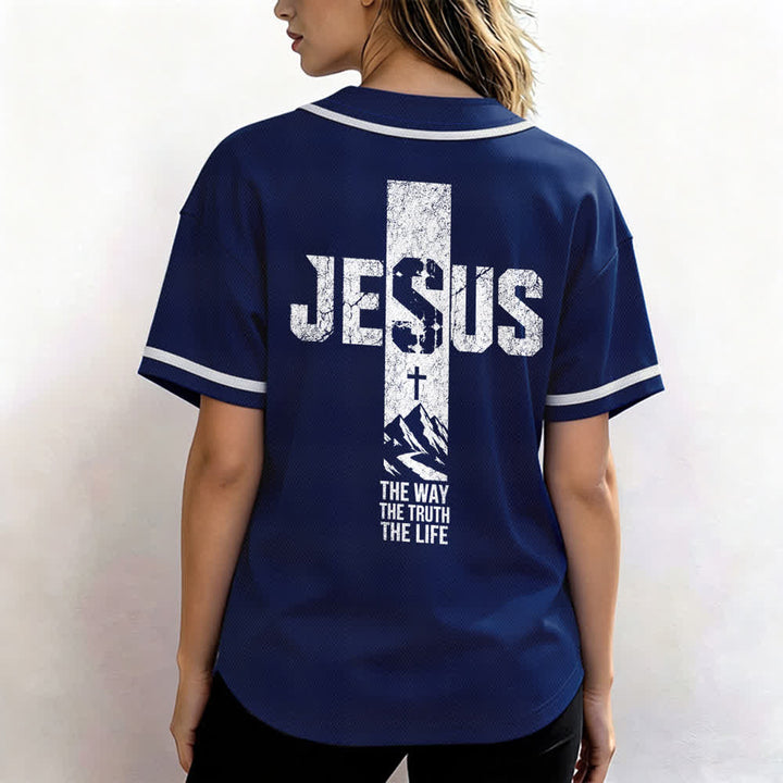 Christianartworkshop Baseballtrikot mit Jesus-Kreuz-Motiv, Used-Look, Mesh-Einsatz und Knopfleiste - image 52