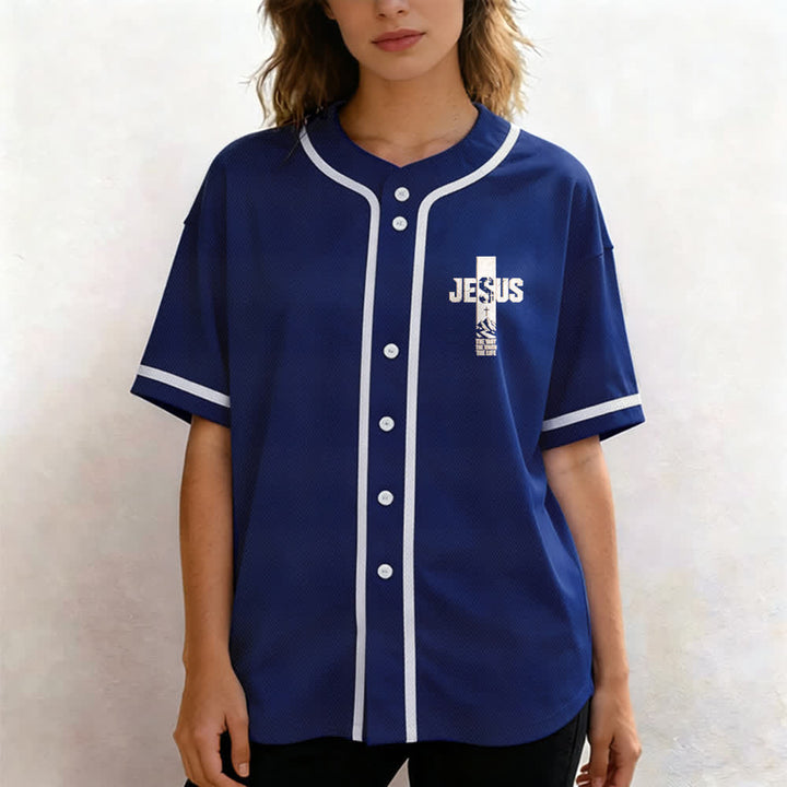Christianartworkshop Baseballtrikot mit Jesus-Kreuz-Motiv, Used-Look, Mesh-Einsatz und Knopfleiste - image 53