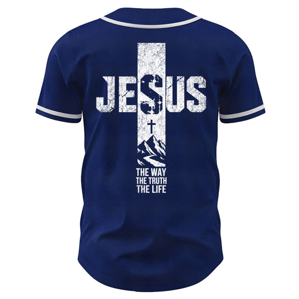 Christianartworkshop Baseballtrikot mit Jesus-Kreuz-Motiv, Used-Look, Mesh-Einsatz und Knopfleiste - image 50