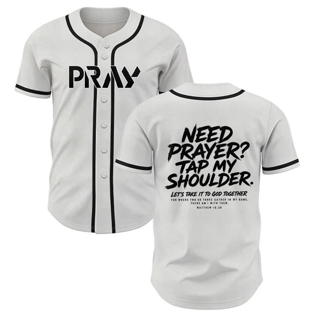Christianartworkshop Baseballtrikot mit Botschaft „Pray Tap My Shoulder“ - Weiß - 5XL - image 0