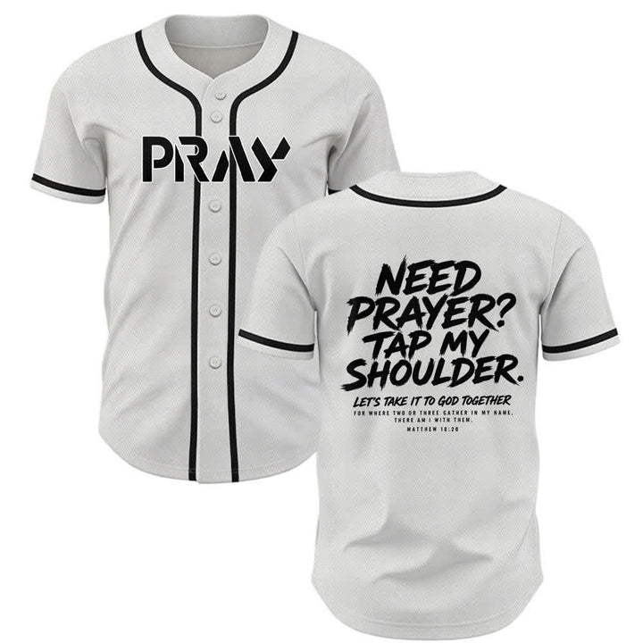 Christianartworkshop Baseballtrikot mit Botschaft „Pray Tap My Shoulder“ - Weiß - 5XL - image 0