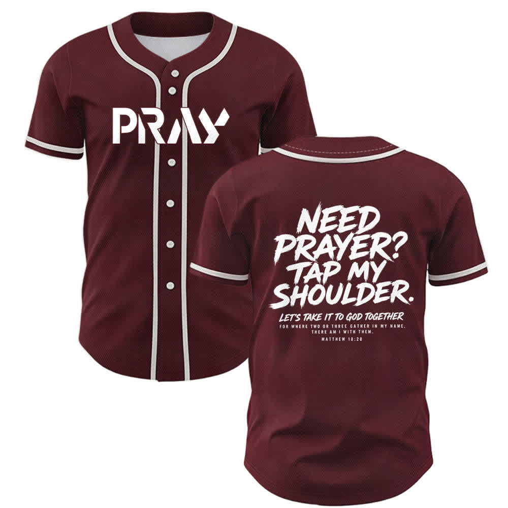 Christianartworkshop Baseballtrikot mit Botschaft „Pray Tap My Shoulder“ - Wein - 5XL - image 21