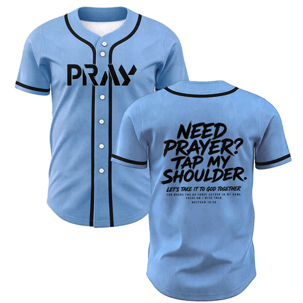 Christianartworkshop Baseballtrikot mit Botschaft „Pray Tap My Shoulder“ - Blau - 5XL - image 28