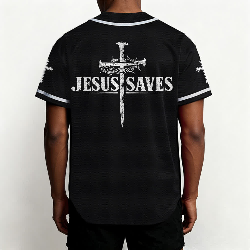 Christianartworkshop Jesus Saves Thorn Crown Schwarzes Mesh-Baseballtrikot - image 5