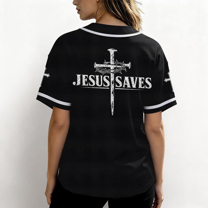 Christianartworkshop Jesus Saves Thorn Crown Schwarzes Mesh-Baseballtrikot - image 3