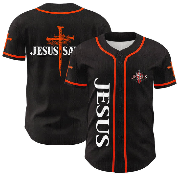 Christianartworkshop Jesus Saves Thorn Crown Schwarzes Mesh-Baseballtrikot - Orange - 5XL - image 7