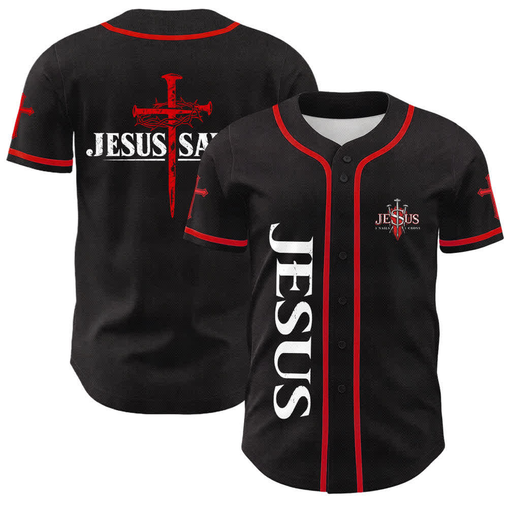 Christianartworkshop Jesus Saves Thorn Crown Schwarzes Mesh-Baseballtrikot - Rot - 5XL - image 14